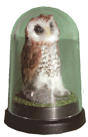 Stuffed owl and mouse for the dolls house